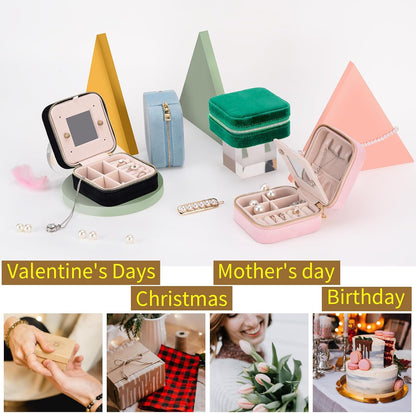 Travel Velvet Jewelry Box with Mirror, Mini Gifts Case for Women Girls, Small Portable Organizer Boxes for Rings Earrings Necklaces Bracelets