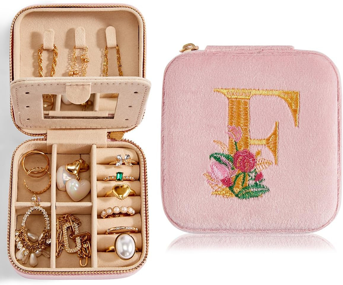 Travel Velvet Jewelry Box with Mirror, Mini Gifts Case for Women Girls, Small Portable Organizer Boxes for Rings Earrings Necklaces Bracelets