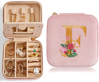 Travel Velvet Jewelry Box with Mirror, Mini Gifts Case for Women Girls, Small Portable Organizer Boxes for Rings Earrings Necklaces Bracelets