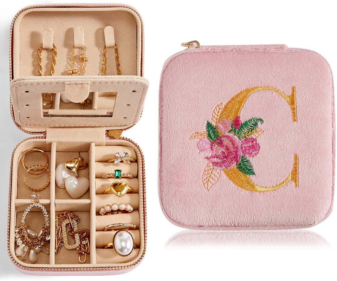 Travel Velvet Jewelry Box with Mirror, Mini Gifts Case for Women Girls, Small Portable Organizer Boxes for Rings Earrings Necklaces Bracelets
