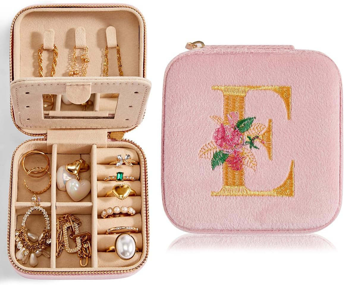 Travel Velvet Jewelry Box with Mirror, Mini Gifts Case for Women Girls, Small Portable Organizer Boxes for Rings Earrings Necklaces Bracelets