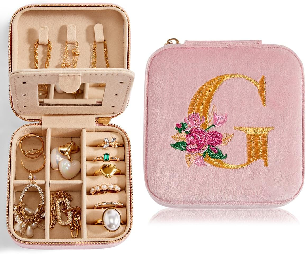 Travel Velvet Jewelry Box with Mirror, Mini Gifts Case for Women Girls, Small Portable Organizer Boxes for Rings Earrings Necklaces Bracelets