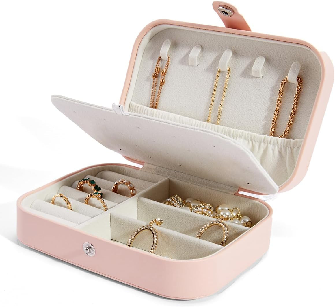 Travel Velvet Jewelry Box with Mirror, Mini Gifts Case for Women Girls, Small Portable Organizer Boxes for Rings Earrings Necklaces Bracelets