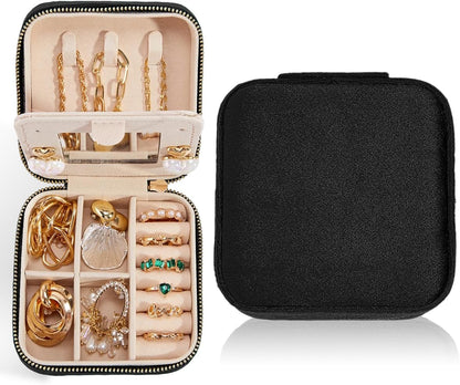 Travel Velvet Jewelry Box with Mirror, Mini Gifts Case for Women Girls, Small Portable Organizer Boxes for Rings Earrings Necklaces Bracelets