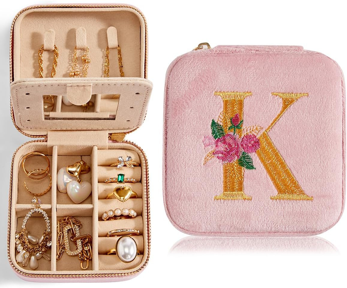 Travel Velvet Jewelry Box with Mirror, Mini Gifts Case for Women Girls, Small Portable Organizer Boxes for Rings Earrings Necklaces Bracelets