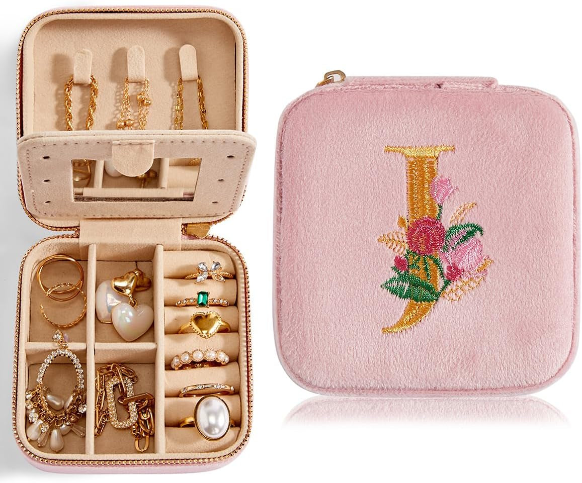 Travel Velvet Jewelry Box with Mirror, Mini Gifts Case for Women Girls, Small Portable Organizer Boxes for Rings Earrings Necklaces Bracelets