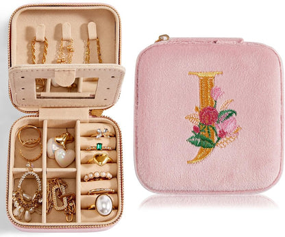 Travel Velvet Jewelry Box with Mirror, Mini Gifts Case for Women Girls, Small Portable Organizer Boxes for Rings Earrings Necklaces Bracelets