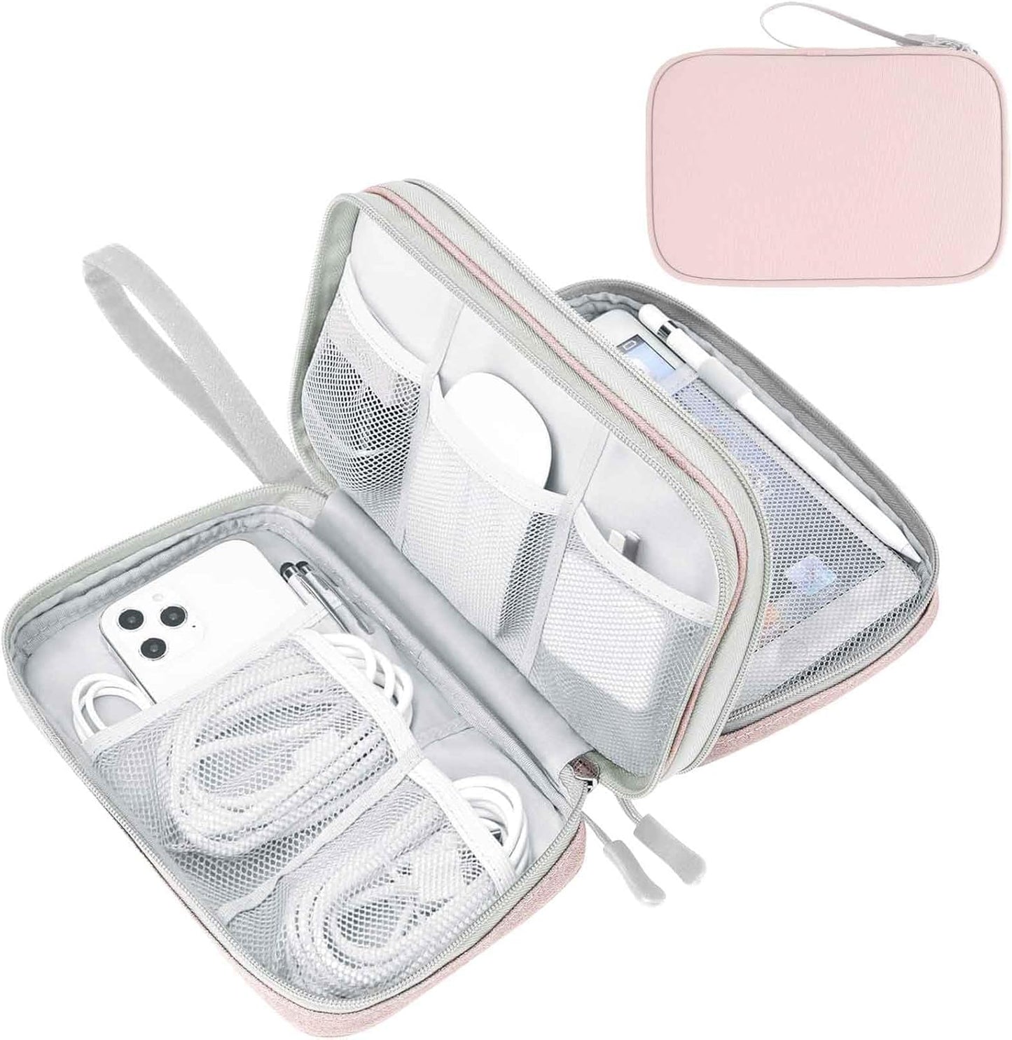 Travel Cable Organizer Pouch Electronic Accessories Carry Case Portable Waterproof Double Layers All-In-One Storage Bag for Cord, Charger, Phone, Earphone Black