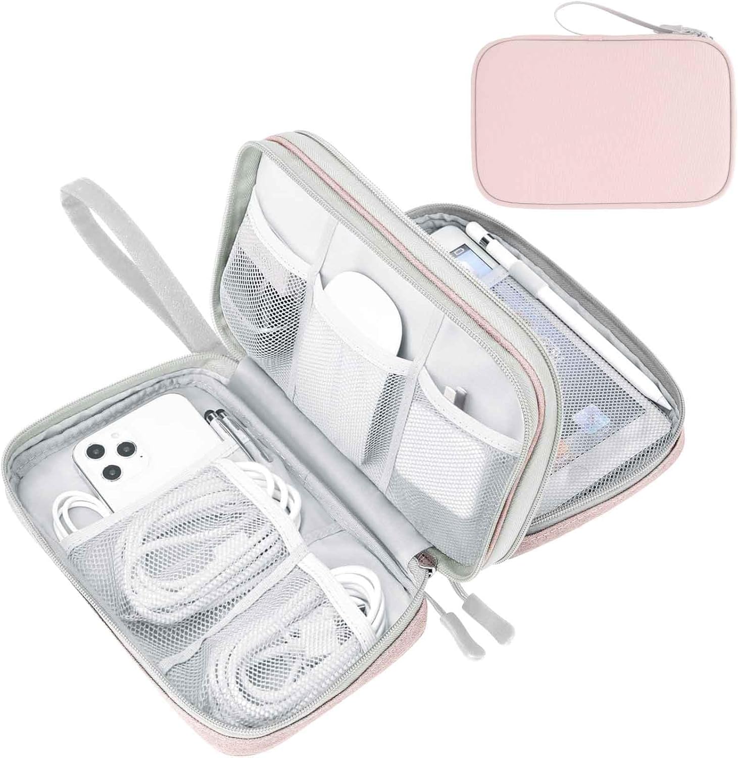 Travel Cable Organizer Pouch Electronic Accessories Carry Case Portable Waterproof Double Layers All-In-One Storage Bag for Cord, Charger, Phone, Earphone Black