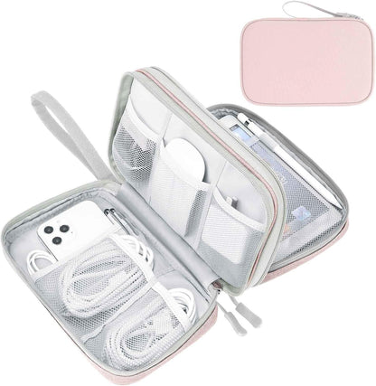 Travel Cable Organizer Pouch Electronic Accessories Carry Case Portable Waterproof Double Layers All-In-One Storage Bag for Cord, Charger, Phone, Earphone Black