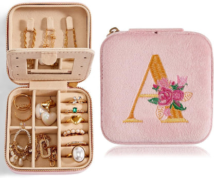 Travel Velvet Jewelry Box with Mirror, Mini Gifts Case for Women Girls, Small Portable Organizer Boxes for Rings Earrings Necklaces Bracelets