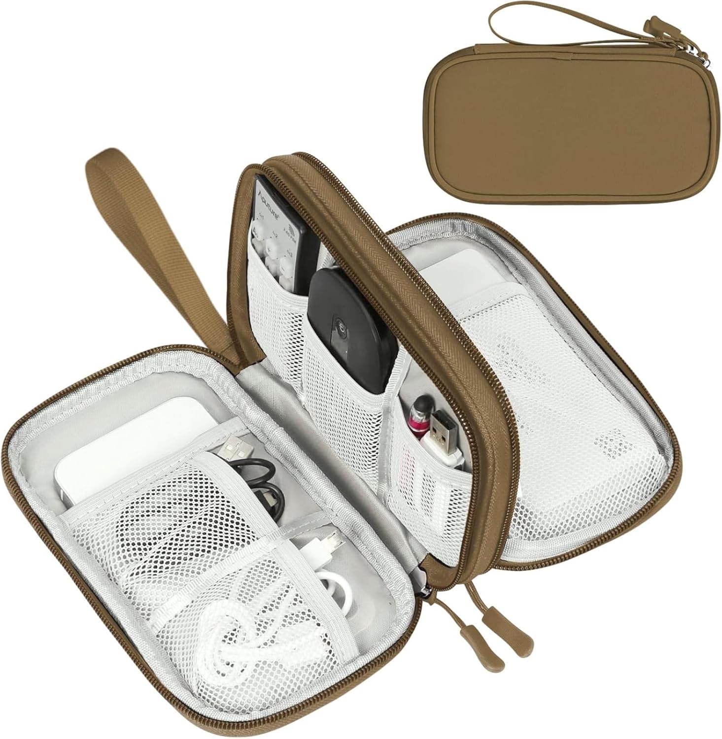 Travel Cable Organizer Pouch Electronic Accessories Carry Case Portable Waterproof Double Layers All-In-One Storage Bag for Cord, Charger, Phone, Earphone Black