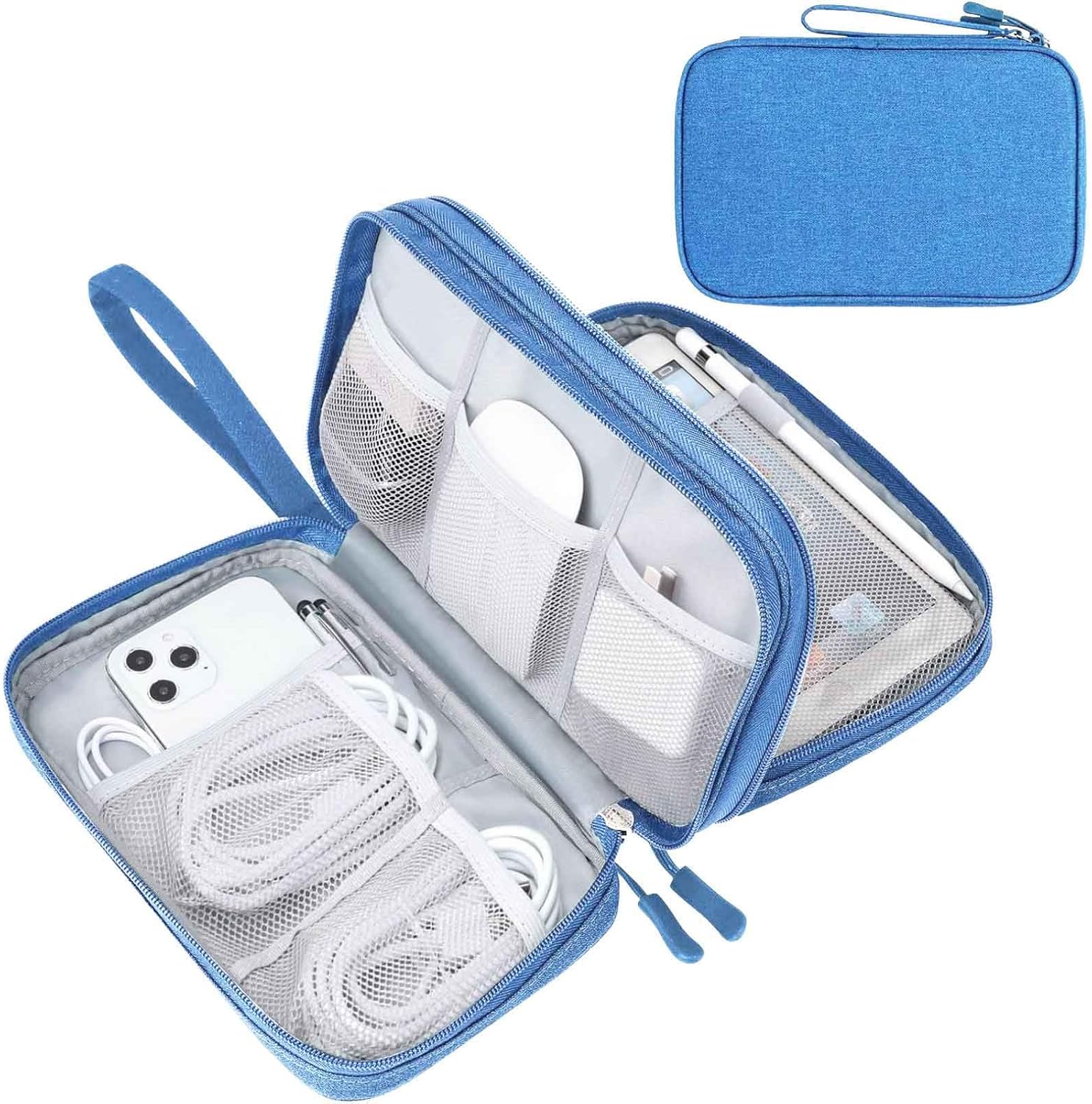 Travel Cable Organizer Pouch Electronic Accessories Carry Case Portable Waterproof Double Layers All-In-One Storage Bag for Cord, Charger, Phone, Earphone Black
