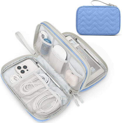 Travel Cable Organizer Pouch Electronic Accessories Carry Case Portable Waterproof Double Layers All-In-One Storage Bag for Cord, Charger, Phone, Earphone Black