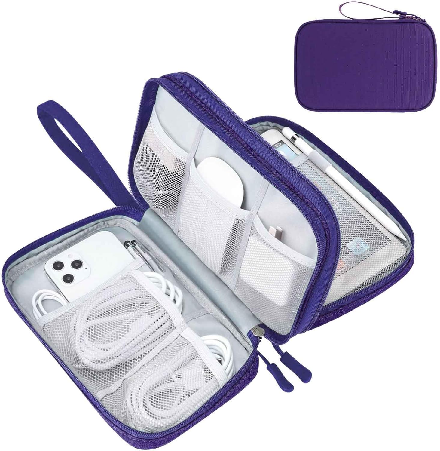 Travel Cable Organizer Pouch Electronic Accessories Carry Case Portable Waterproof Double Layers All-In-One Storage Bag for Cord, Charger, Phone, Earphone Black