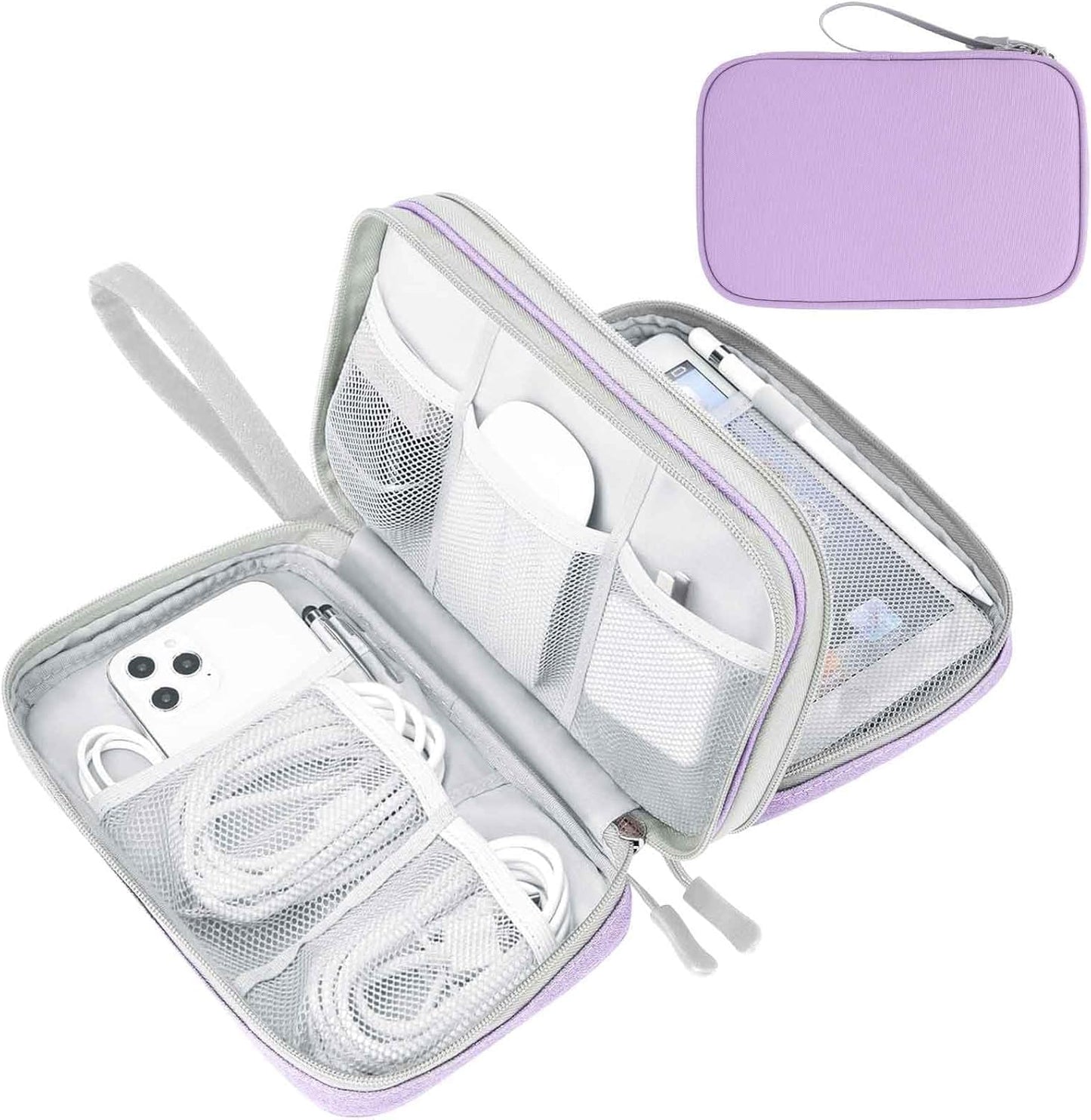 Travel Cable Organizer Pouch Electronic Accessories Carry Case Portable Waterproof Double Layers All-In-One Storage Bag for Cord, Charger, Phone, Earphone Black