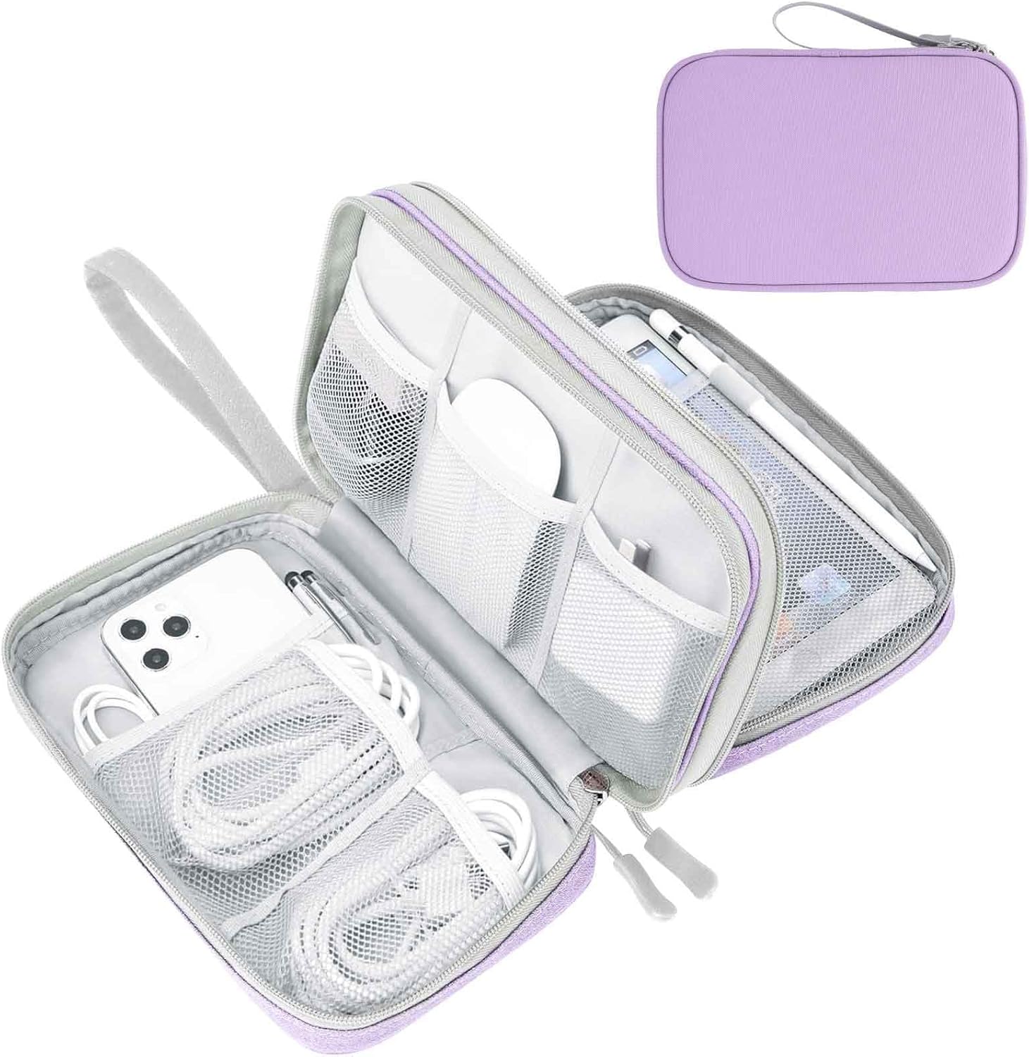 Travel Cable Organizer Pouch Electronic Accessories Carry Case Portable Waterproof Double Layers All-In-One Storage Bag for Cord, Charger, Phone, Earphone Black