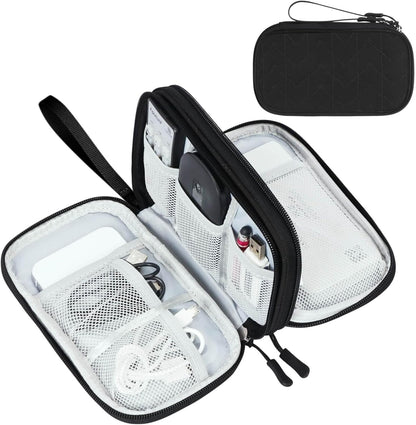 Travel Cable Organizer Pouch Electronic Accessories Carry Case Portable Waterproof Double Layers All-In-One Storage Bag for Cord, Charger, Phone, Earphone Black