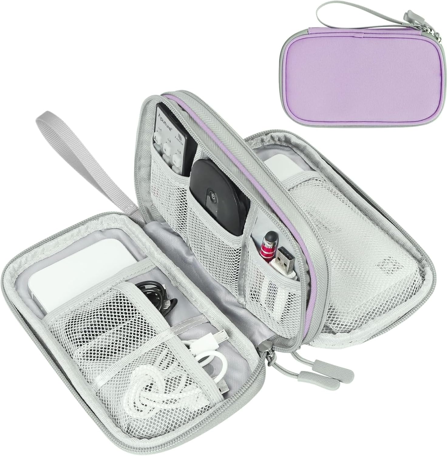 Travel Cable Organizer Pouch Electronic Accessories Carry Case Portable Waterproof Double Layers All-In-One Storage Bag for Cord, Charger, Phone, Earphone Black
