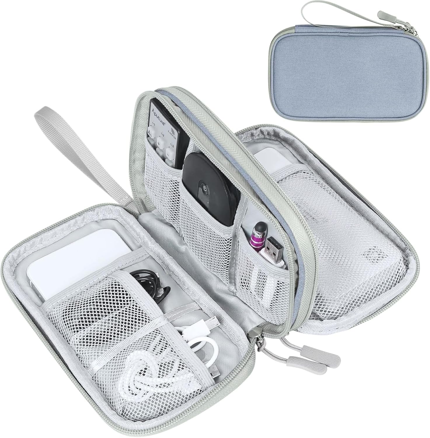 Travel Cable Organizer Pouch Electronic Accessories Carry Case Portable Waterproof Double Layers All-In-One Storage Bag for Cord, Charger, Phone, Earphone Black