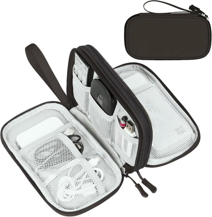 Travel Cable Organizer Pouch Electronic Accessories Carry Case Portable Waterproof Double Layers All-In-One Storage Bag for Cord, Charger, Phone, Earphone Black