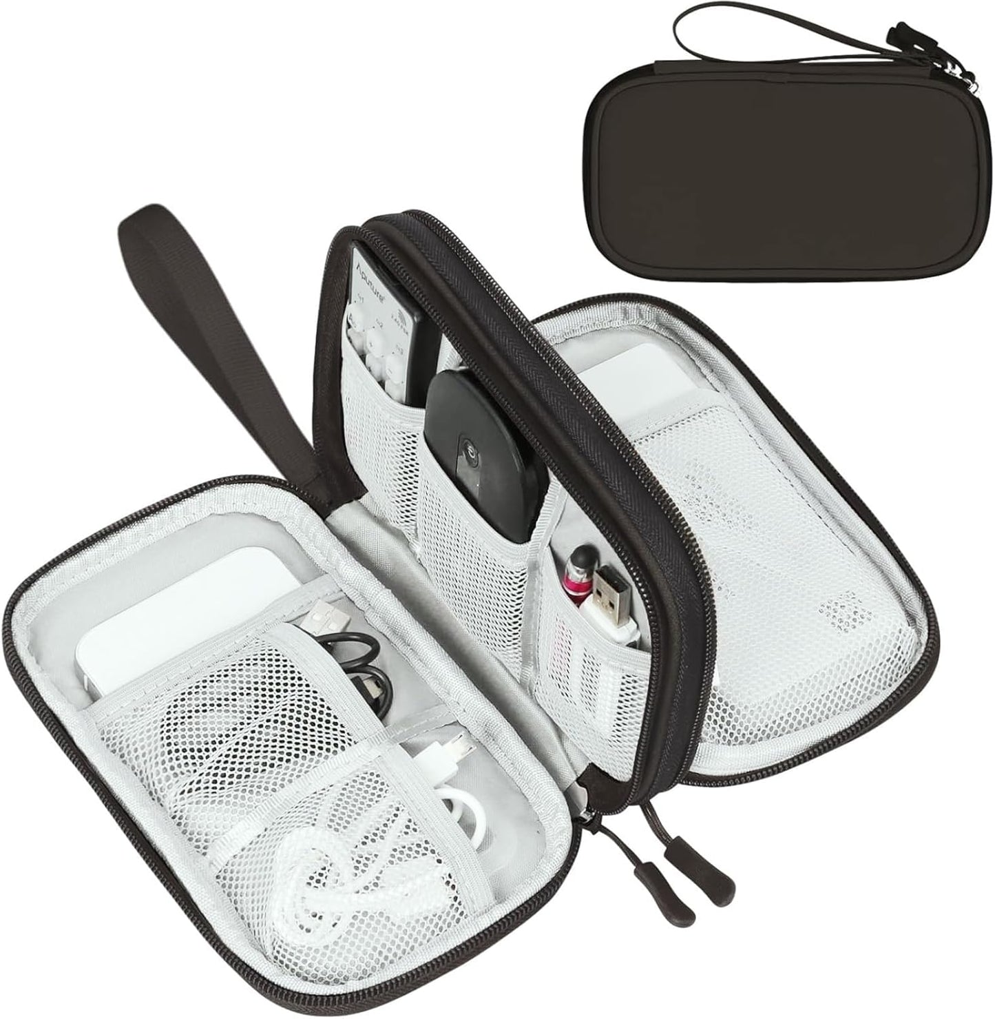 Travel Cable Organizer Pouch Electronic Accessories Carry Case Portable Waterproof Double Layers All-In-One Storage Bag for Cord, Charger, Phone, Earphone Black