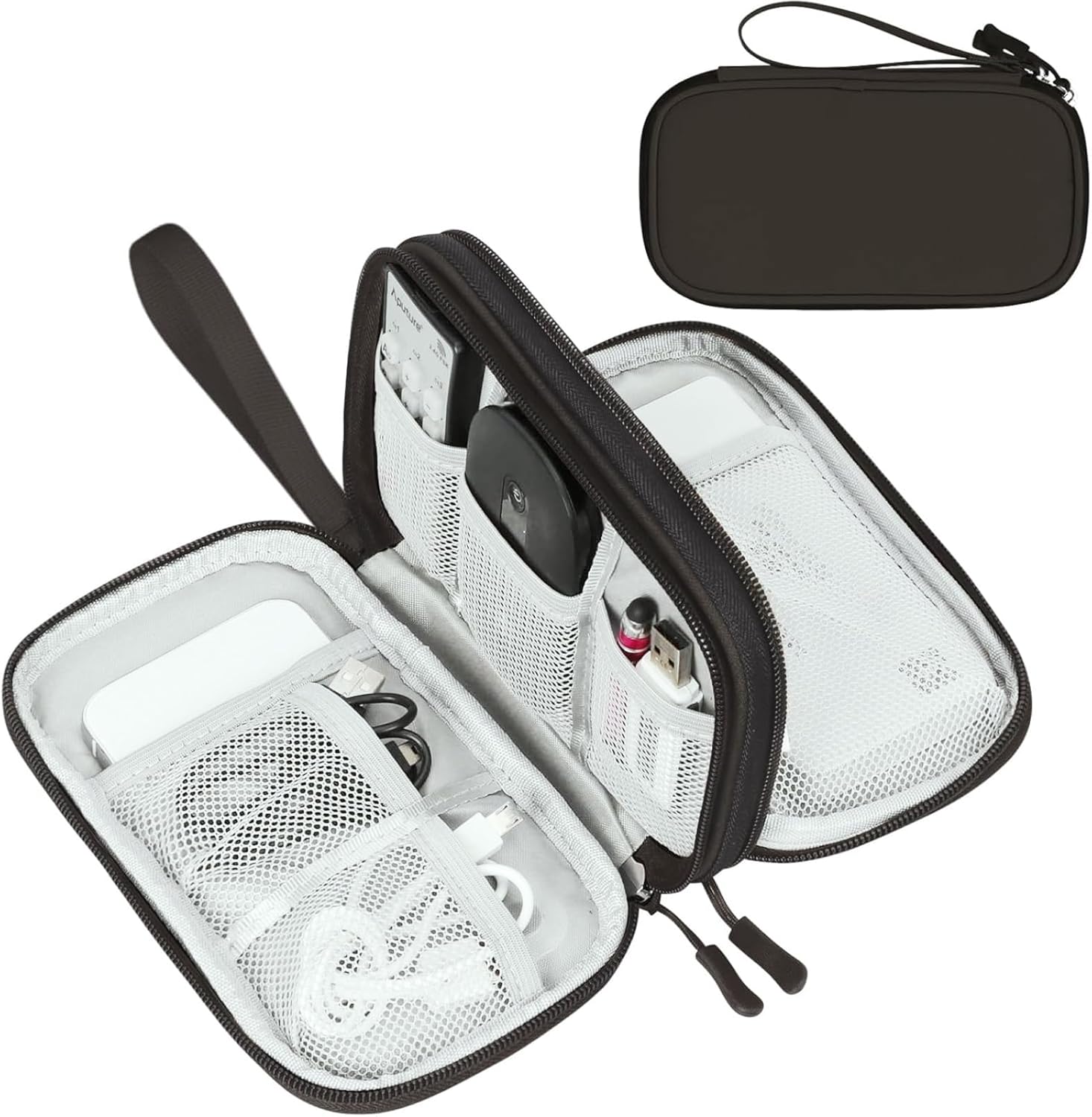 Travel Cable Organizer Pouch Electronic Accessories Carry Case Portable Waterproof Double Layers All-In-One Storage Bag for Cord, Charger, Phone, Earphone Black