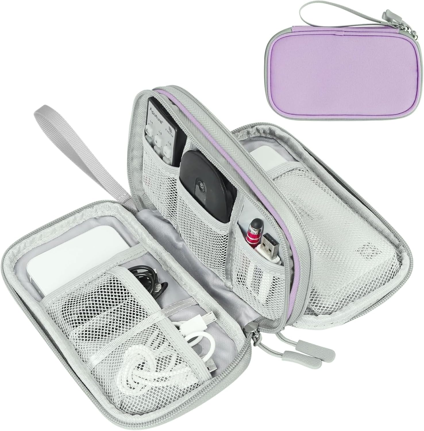 Travel Cable Organizer Pouch Electronic Accessories Carry Case Portable Waterproof Double Layers All-In-One Storage Bag for Cord, Charger, Phone, Earphone Black