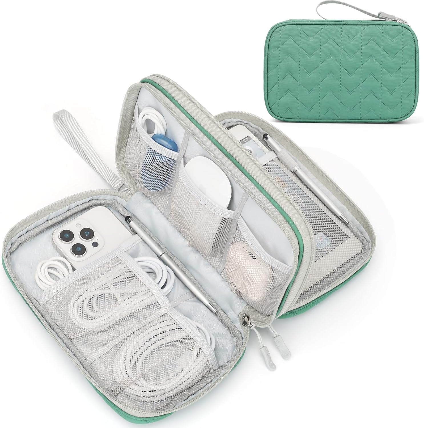 Travel Cable Organizer Pouch Electronic Accessories Carry Case Portable Waterproof Double Layers All-In-One Storage Bag for Cord, Charger, Phone, Earphone Black