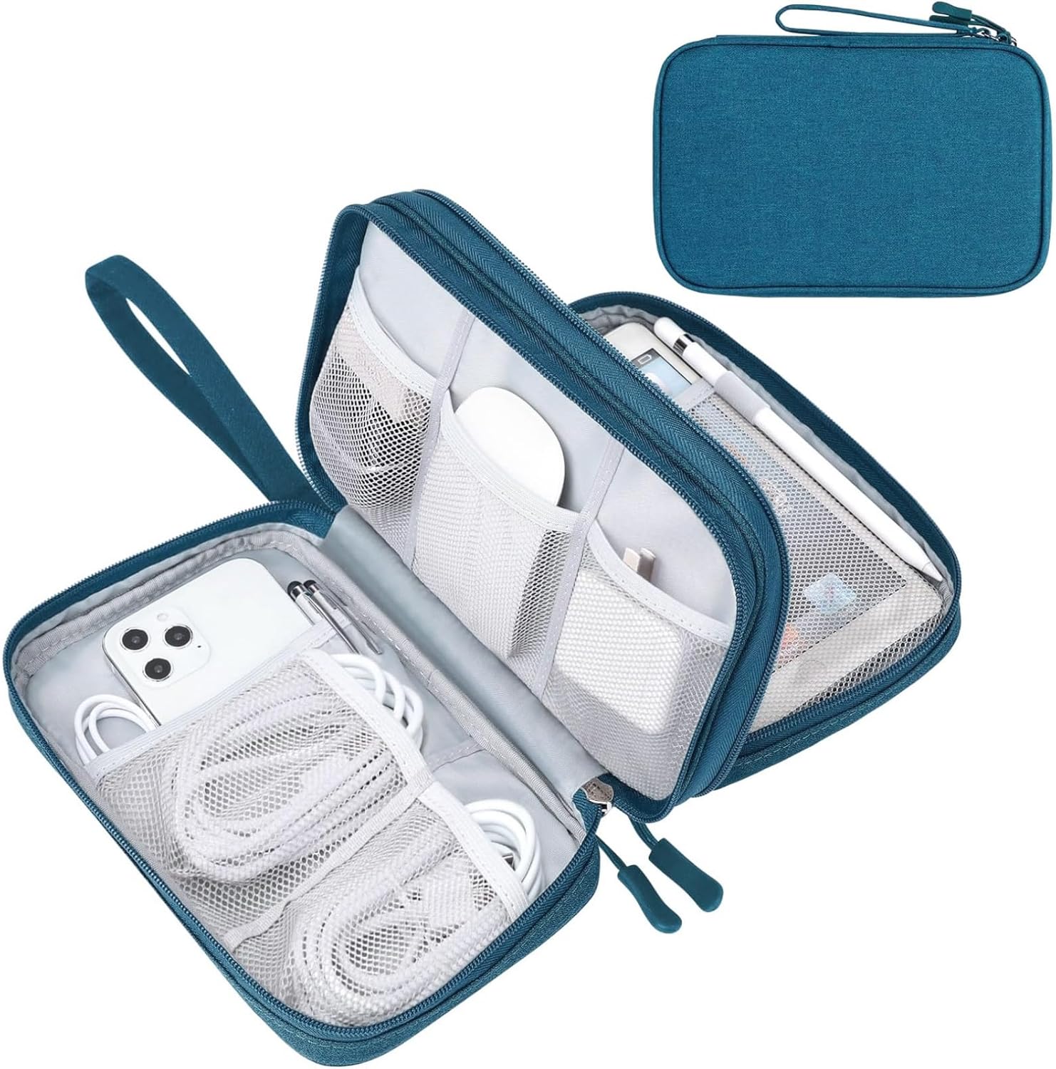 Travel Cable Organizer Pouch Electronic Accessories Carry Case Portable Waterproof Double Layers All-In-One Storage Bag for Cord, Charger, Phone, Earphone Black