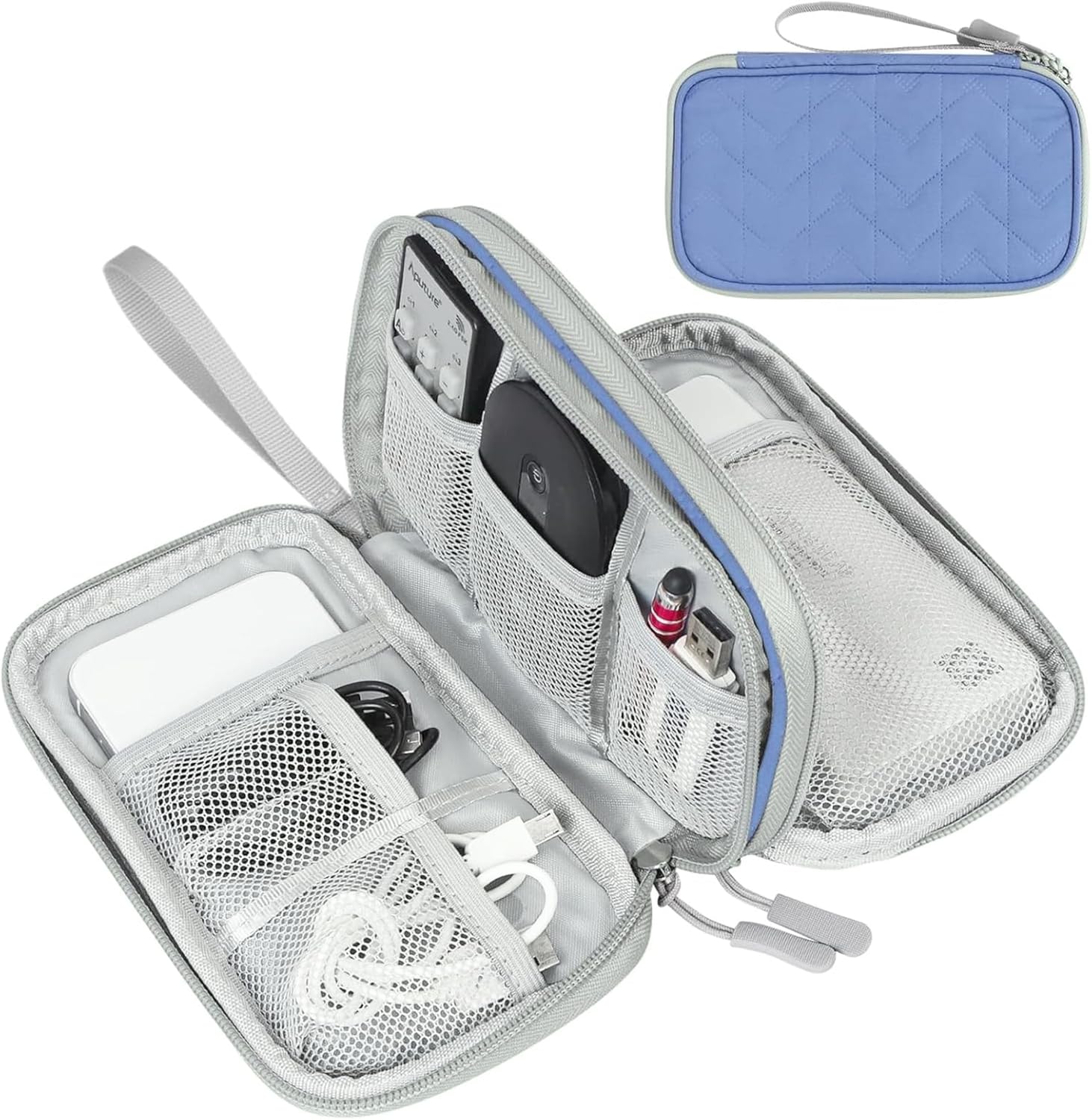 Travel Cable Organizer Pouch Electronic Accessories Carry Case Portable Waterproof Double Layers All-In-One Storage Bag for Cord, Charger, Phone, Earphone Black