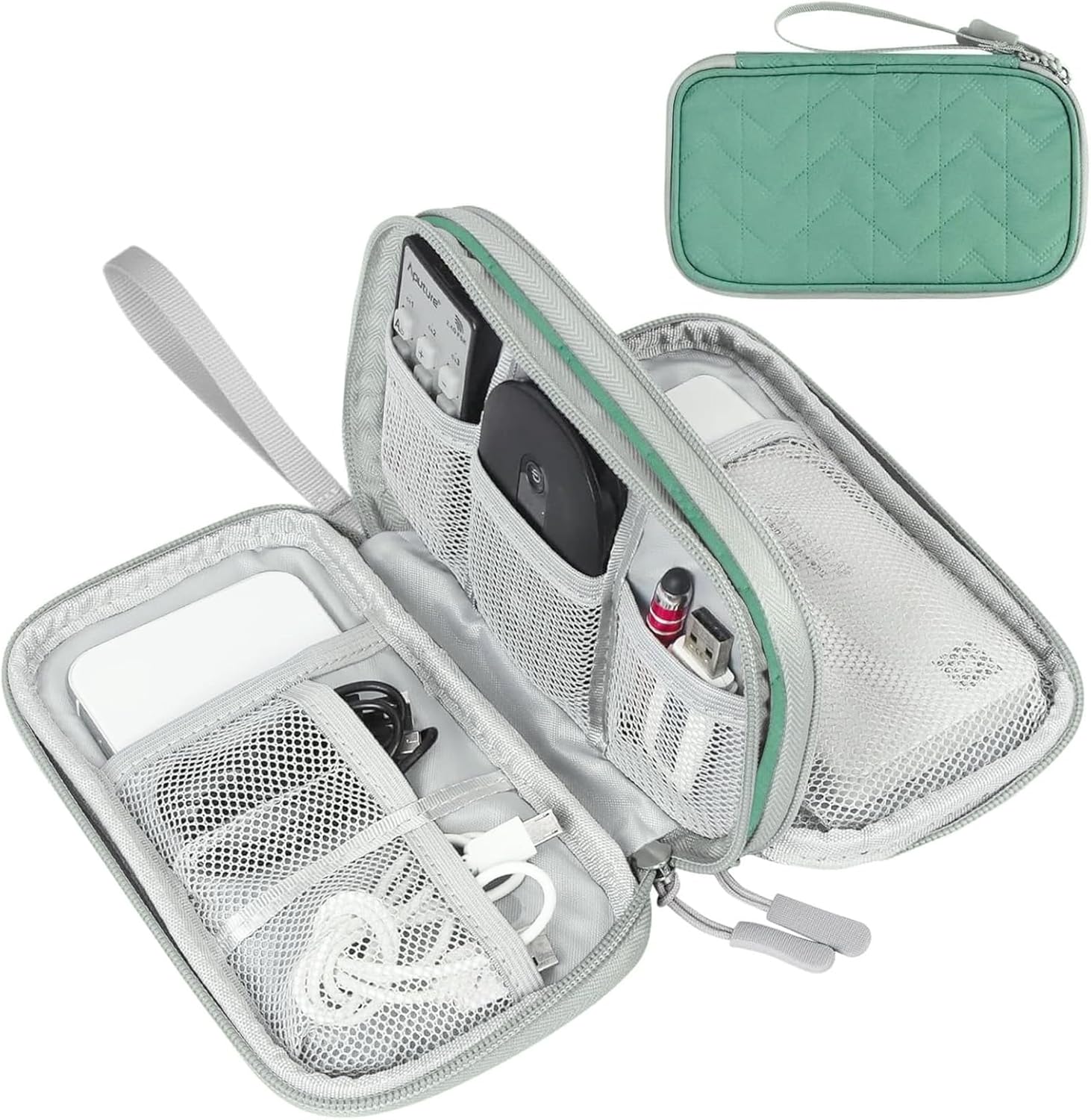 Travel Cable Organizer Pouch Electronic Accessories Carry Case Portable Waterproof Double Layers All-In-One Storage Bag for Cord, Charger, Phone, Earphone Black