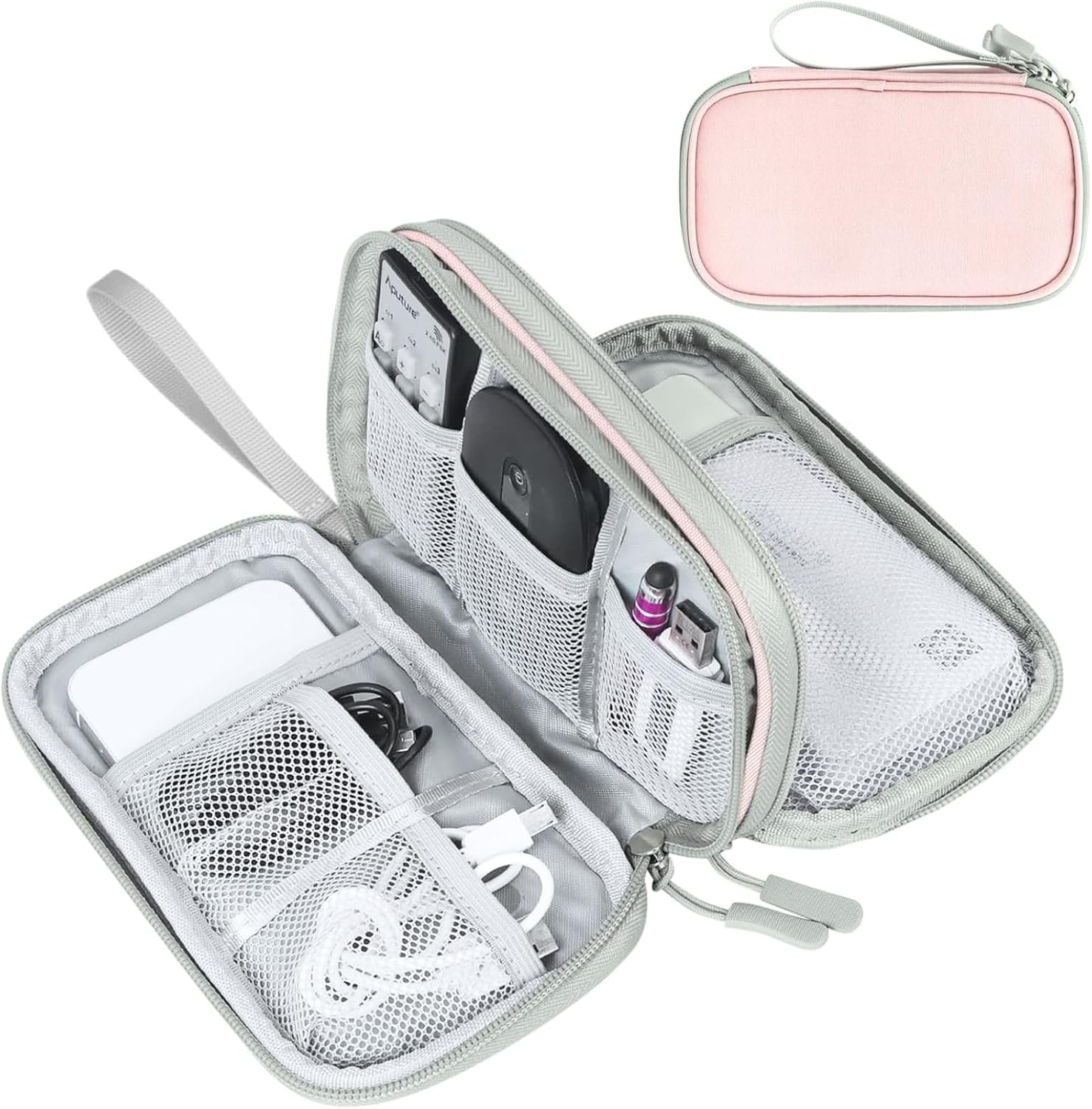 Travel Cable Organizer Pouch Electronic Accessories Carry Case Portable Waterproof Double Layers All-In-One Storage Bag for Cord, Charger, Phone, Earphone Black