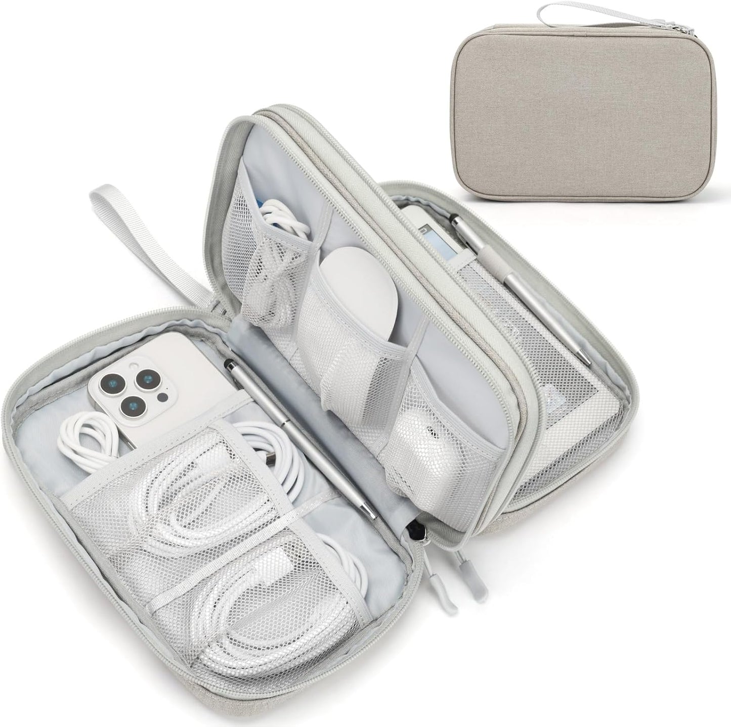 Travel Cable Organizer Pouch Electronic Accessories Carry Case Portable Waterproof Double Layers All-In-One Storage Bag for Cord, Charger, Phone, Earphone Black