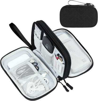 Travel Cable Organizer Pouch Electronic Accessories Carry Case Portable Waterproof Double Layers All-In-One Storage Bag for Cord, Charger, Phone, Earphone Black