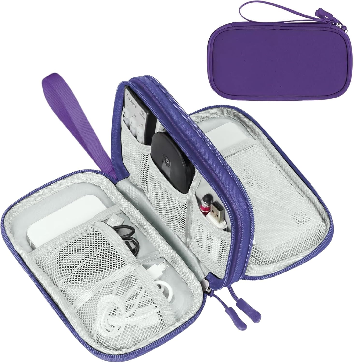 Travel Cable Organizer Pouch Electronic Accessories Carry Case Portable Waterproof Double Layers All-In-One Storage Bag for Cord, Charger, Phone, Earphone Black