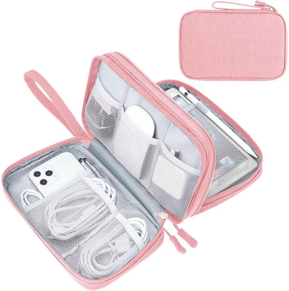 Travel Cable Organizer Pouch Electronic Accessories Carry Case Portable Waterproof Double Layers All-In-One Storage Bag for Cord, Charger, Phone, Earphone Black