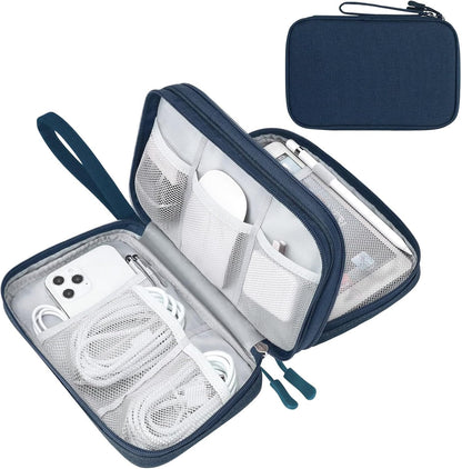 Travel Cable Organizer Pouch Electronic Accessories Carry Case Portable Waterproof Double Layers All-In-One Storage Bag for Cord, Charger, Phone, Earphone Black