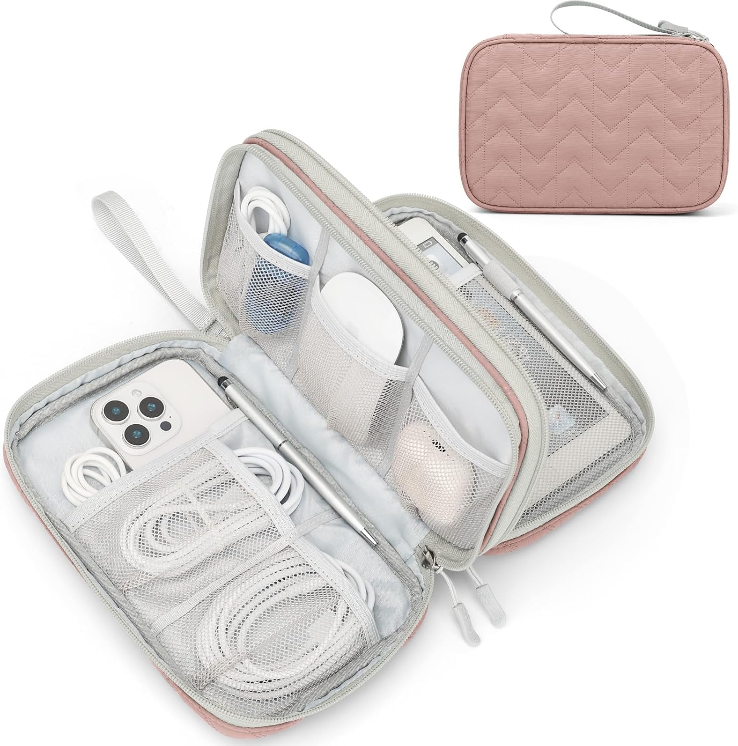 Travel Cable Organizer Pouch Electronic Accessories Carry Case Portable Waterproof Double Layers All-In-One Storage Bag for Cord, Charger, Phone, Earphone Black