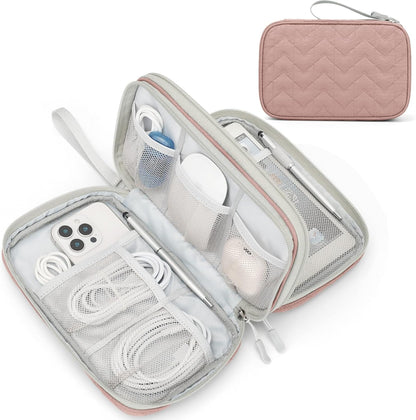 Travel Cable Organizer Pouch Electronic Accessories Carry Case Portable Waterproof Double Layers All-In-One Storage Bag for Cord, Charger, Phone, Earphone Black