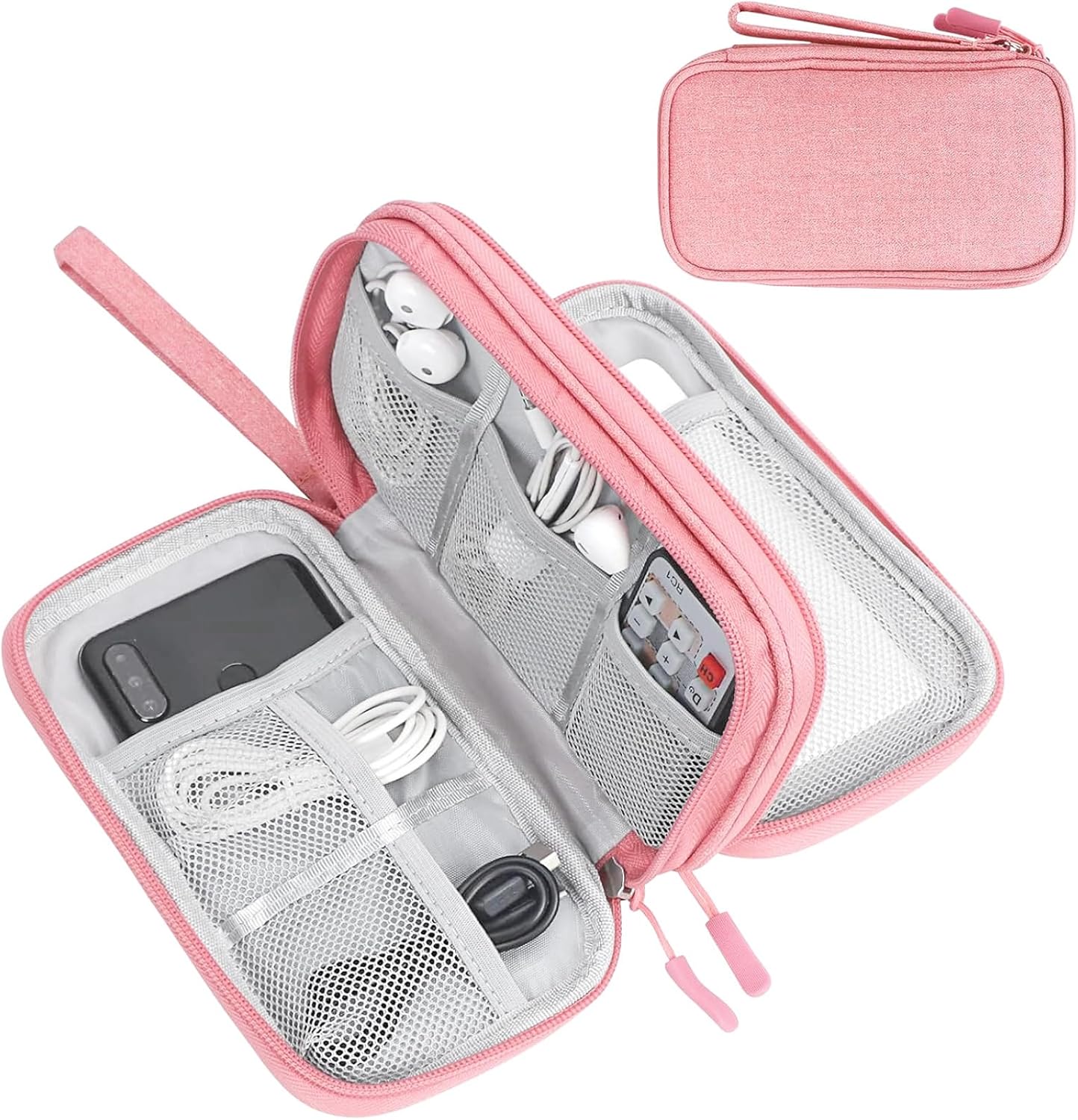 Travel Cable Organizer Pouch Electronic Accessories Carry Case Portable Waterproof Double Layers All-In-One Storage Bag for Cord, Charger, Phone, Earphone Black