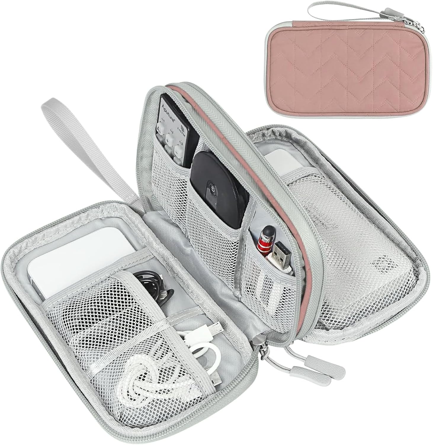 Travel Cable Organizer Pouch Electronic Accessories Carry Case Portable Waterproof Double Layers All-In-One Storage Bag for Cord, Charger, Phone, Earphone Black