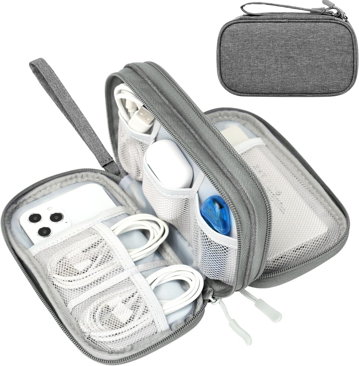 Travel Cable Organizer Pouch Electronic Accessories Carry Case Portable Waterproof Double Layers All-In-One Storage Bag for Cord, Charger, Phone, Earphone Black