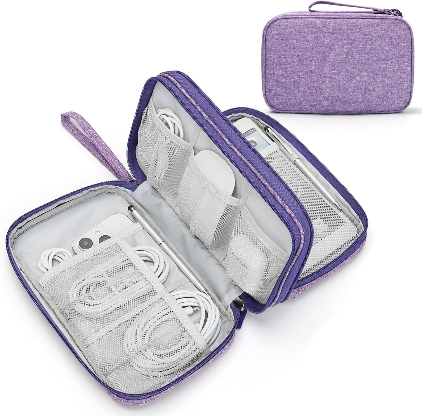 Travel Cable Organizer Pouch Electronic Accessories Carry Case Portable Waterproof Double Layers All-In-One Storage Bag for Cord, Charger, Phone, Earphone Black