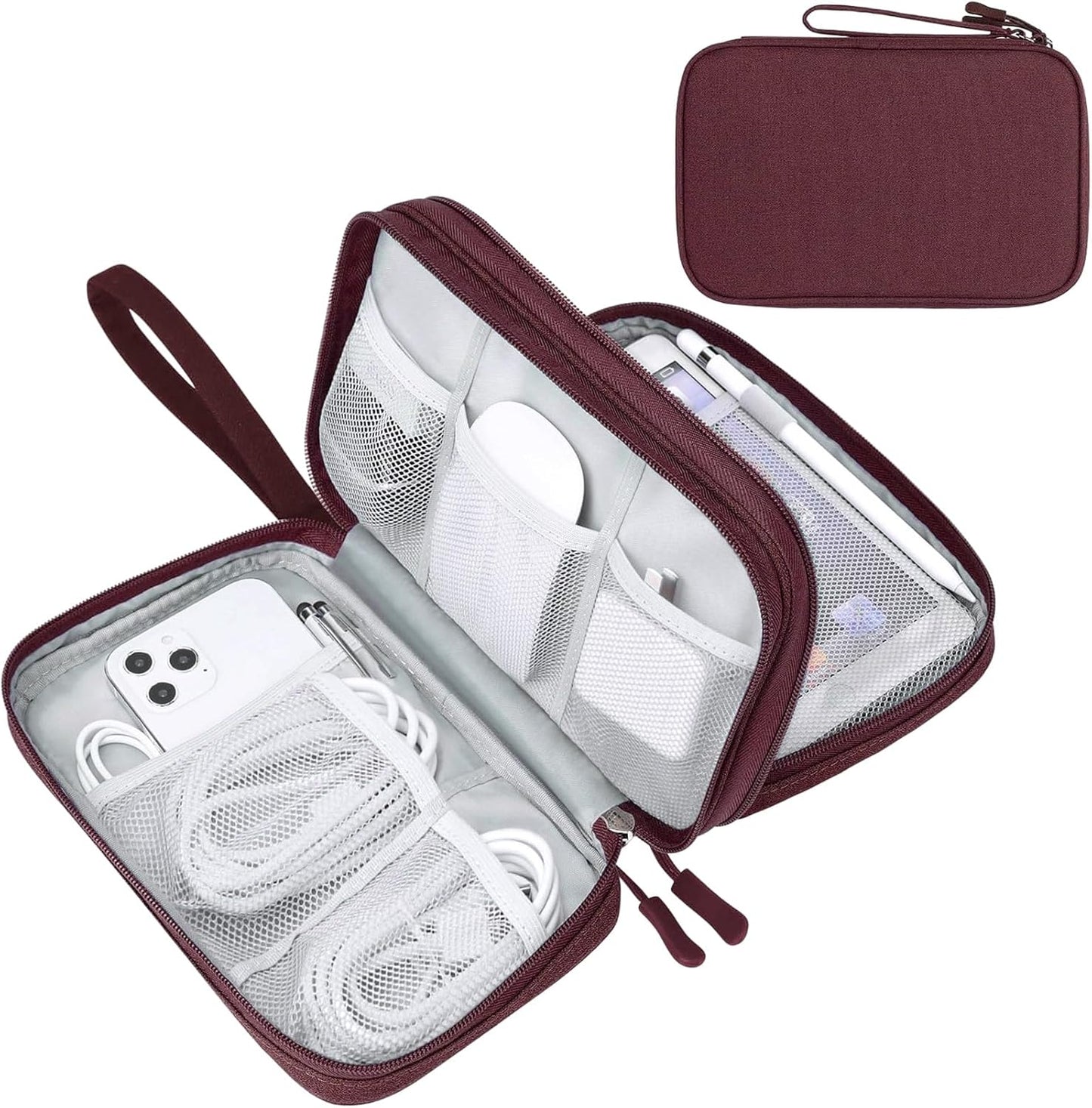 Travel Cable Organizer Pouch Electronic Accessories Carry Case Portable Waterproof Double Layers All-In-One Storage Bag for Cord, Charger, Phone, Earphone Black