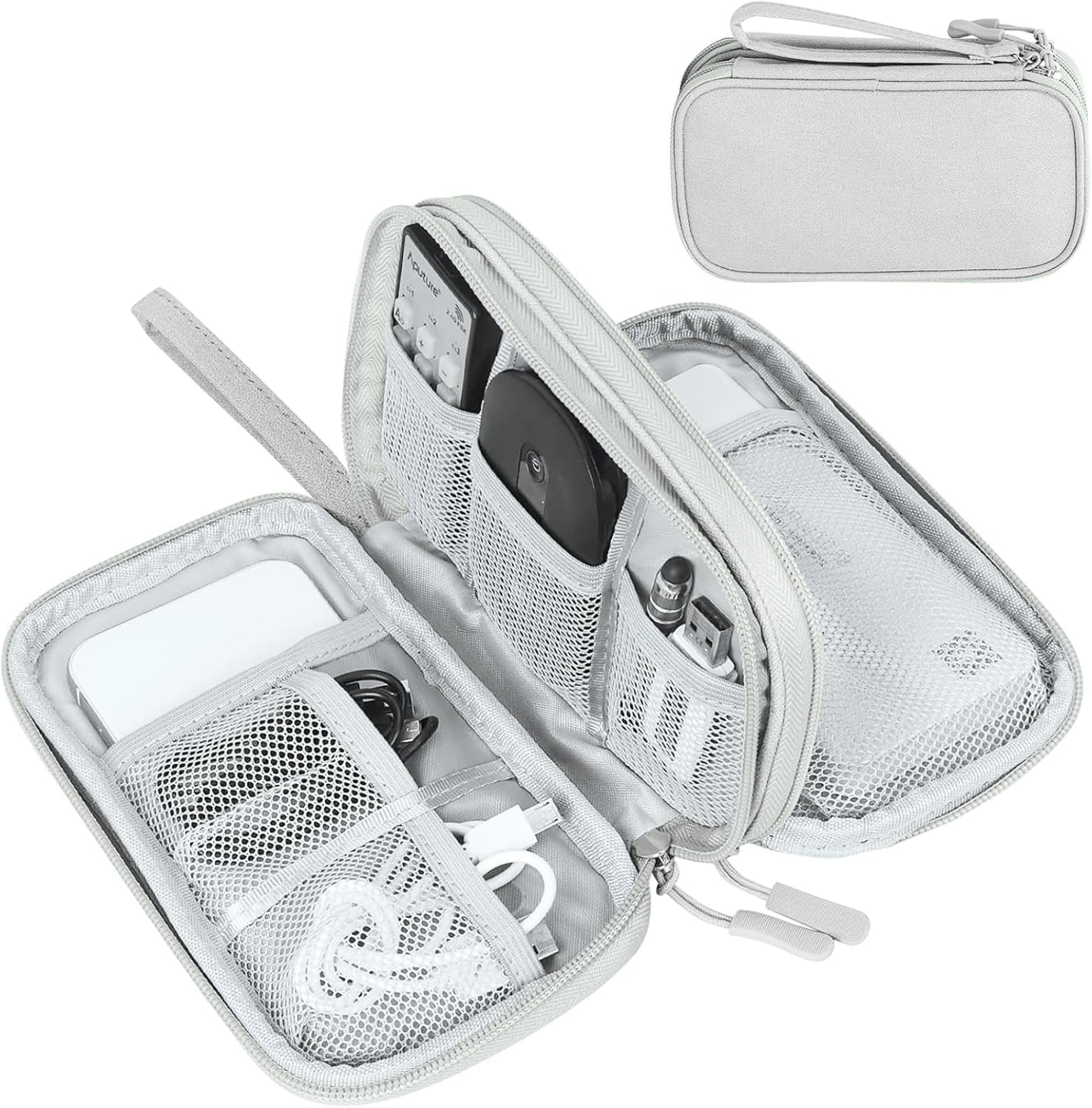 Travel Cable Organizer Pouch Electronic Accessories Carry Case Portable Waterproof Double Layers All-In-One Storage Bag for Cord, Charger, Phone, Earphone Black