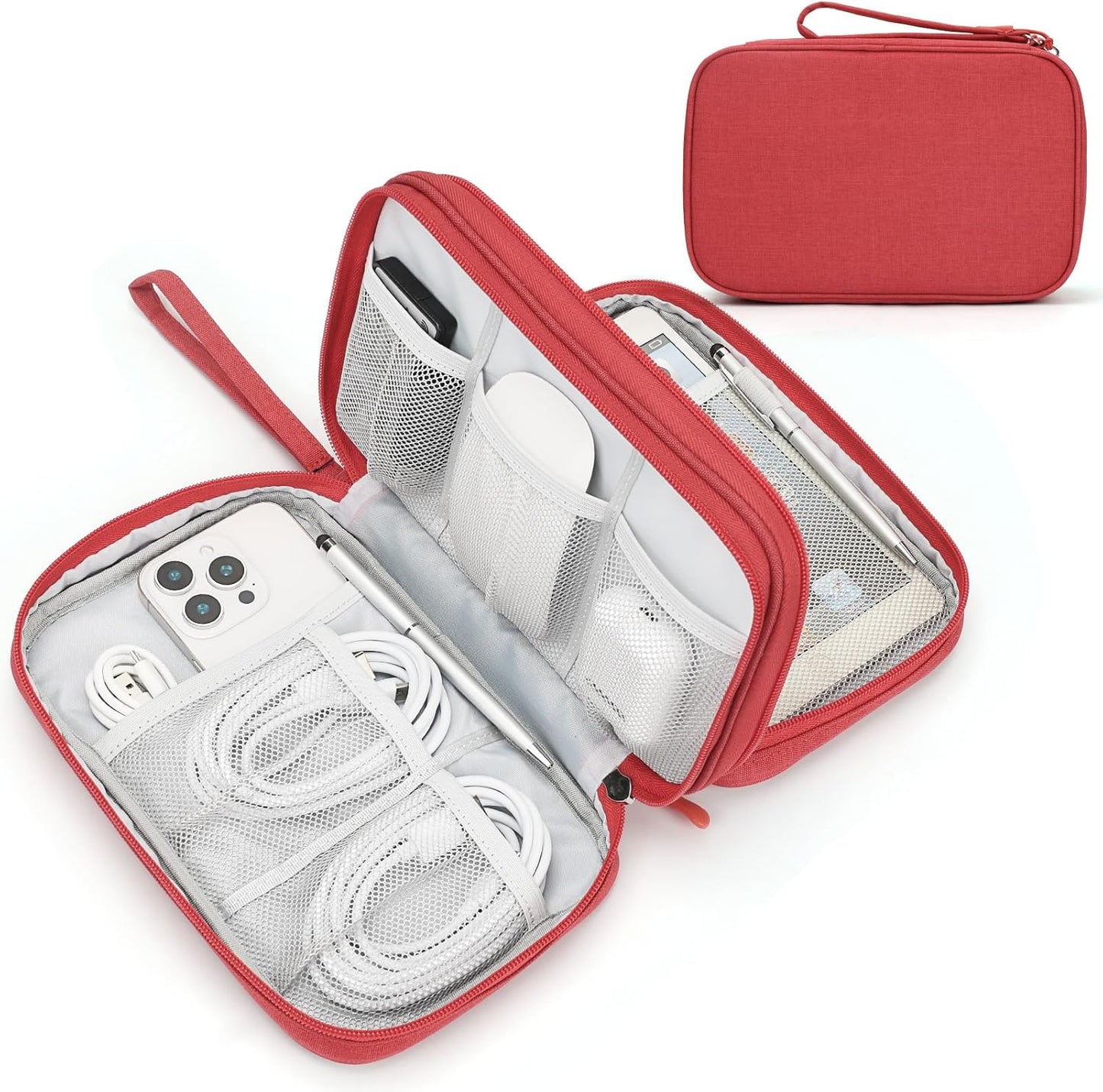 Travel Cable Organizer Pouch Electronic Accessories Carry Case Portable Waterproof Double Layers All-In-One Storage Bag for Cord, Charger, Phone, Earphone Black