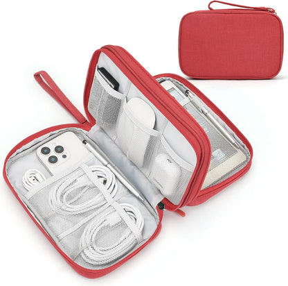 Travel Cable Organizer Pouch Electronic Accessories Carry Case Portable Waterproof Double Layers All-In-One Storage Bag for Cord, Charger, Phone, Earphone Black