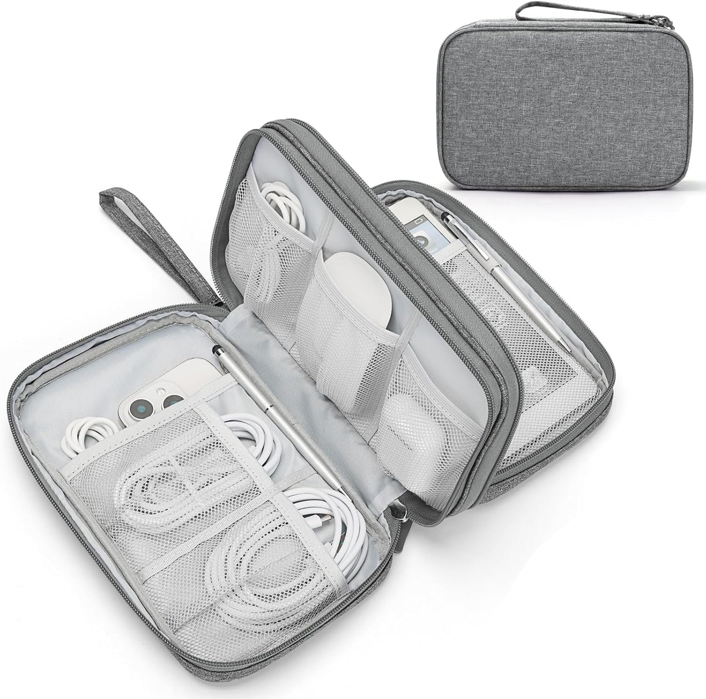 Travel Cable Organizer Pouch Electronic Accessories Carry Case Portable Waterproof Double Layers All-In-One Storage Bag for Cord, Charger, Phone, Earphone Black