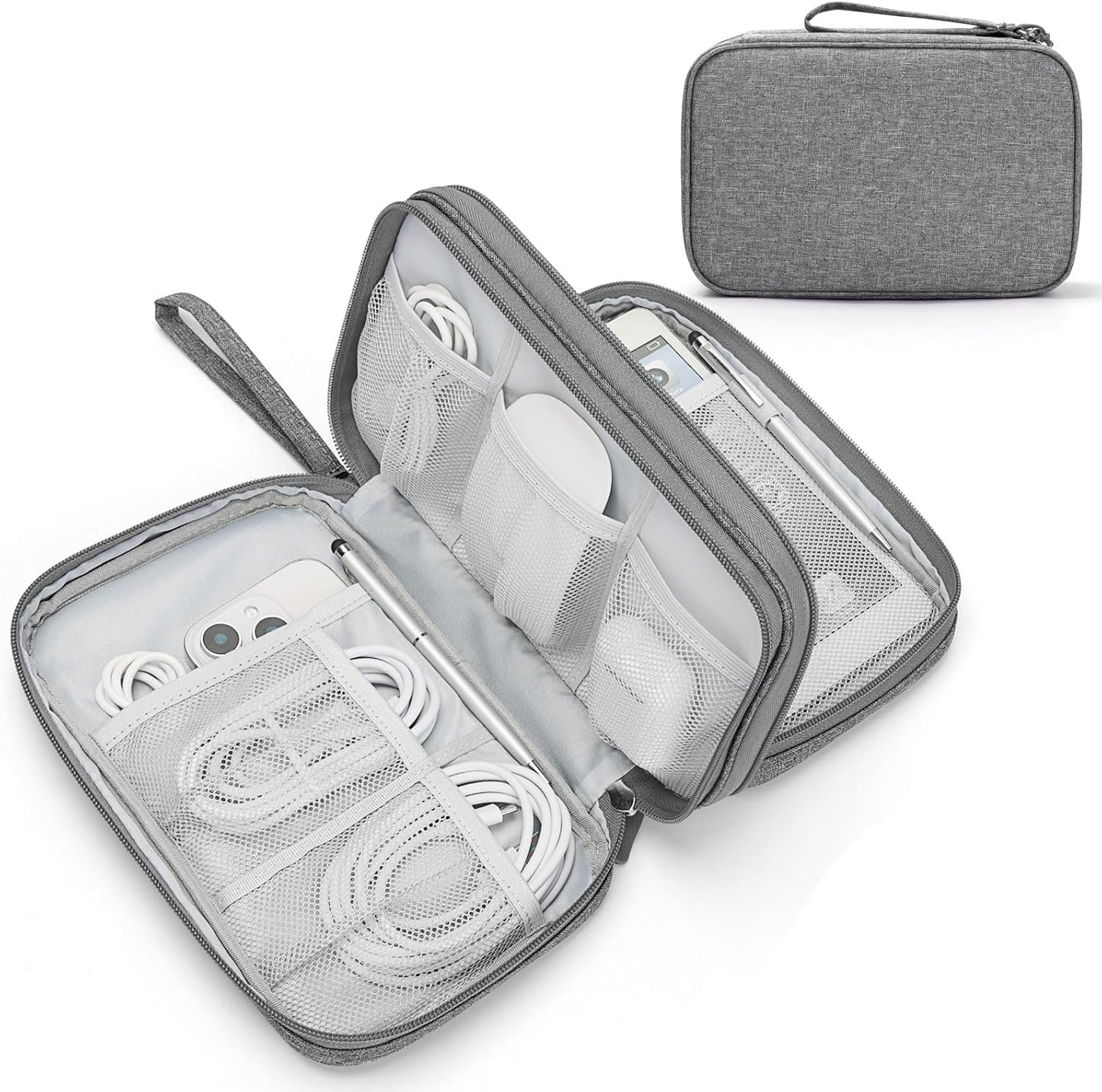 Travel Cable Organizer Pouch Electronic Accessories Carry Case Portable Waterproof Double Layers All-In-One Storage Bag for Cord, Charger, Phone, Earphone Black